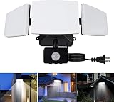 DLLT 35W Plug in Motion Sensor Light Outdoor, LED Motion Security Lights with 3 Adjustable Heads, IP
