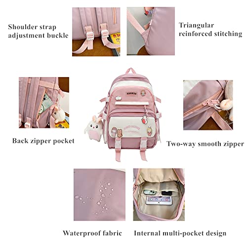 Kawaii Girls Backpack With Pins And Accessories Cute Kids Aesthetic Backpack Teen Bookbags Casual School Bag With Plush Pendant #TOP4