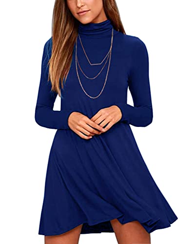 Image of KEEDONE Women's Long Sleeve Turtleneck Casual Loose T-Shirt Dresses