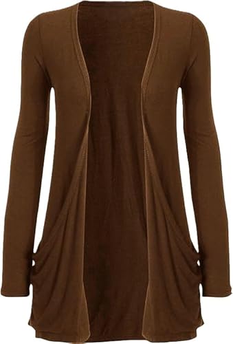 SXME MIGHT SAY Women's Casual Pocket Cardigan, Long Sleeve, Open Front, Waterfall Mid-Length, UK Plus Size (UK, Numeric, 8, 26, Regular, Regular, XXXL (24-26), Mocha)