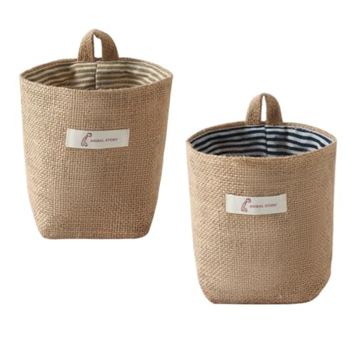 YUVKIN 2 piezas de algodón y lino, desmontable, plegable, lavable, bolsa de almacenamiento colgante, cesta organizadora, organizador para la compra, porta bolsas para armario, cocina, cestas baño