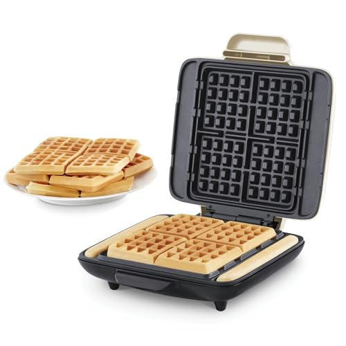 DASH No-Drip Waffle Maker - Four Waffle Molds, Nonstick Waffle Iron with Quick Heat-Up, Nonstick Surface - Perfect Waffle Maker for Kids and Families, Just Add Batter
