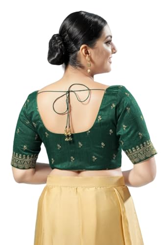 Image of Vamas Women's Silk Padded Self Design Half Sleeve Readymade Saree Blouse (X-1166.ELB)