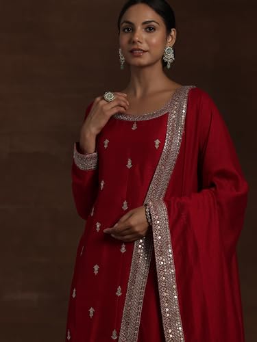 Image of Libas Printed Silk Blend Straight Kurta With Trouser and Dupatta