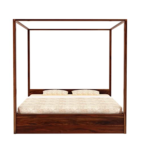 Image of WOODLAB Furniture Sheesham Wood King Size Poster Bed with 4 Side Pullout Drawer Storage | Wooden Double Size Cot Palang for Bedroom Living Room Home and Hotel (Honey Finish)