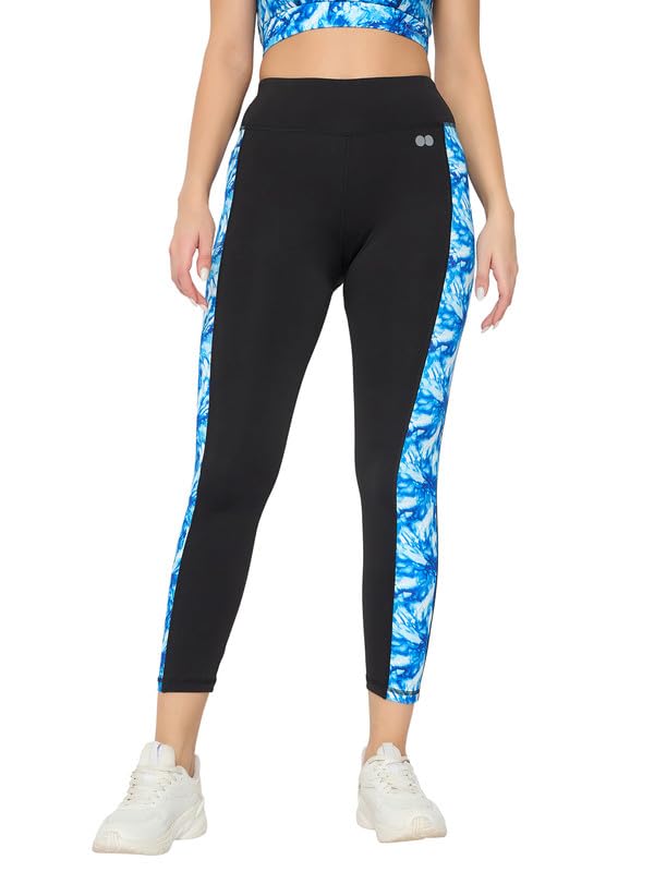 Image of Clovia Women's High Rise Active Tights in Black with Side Panels & Side Pocket