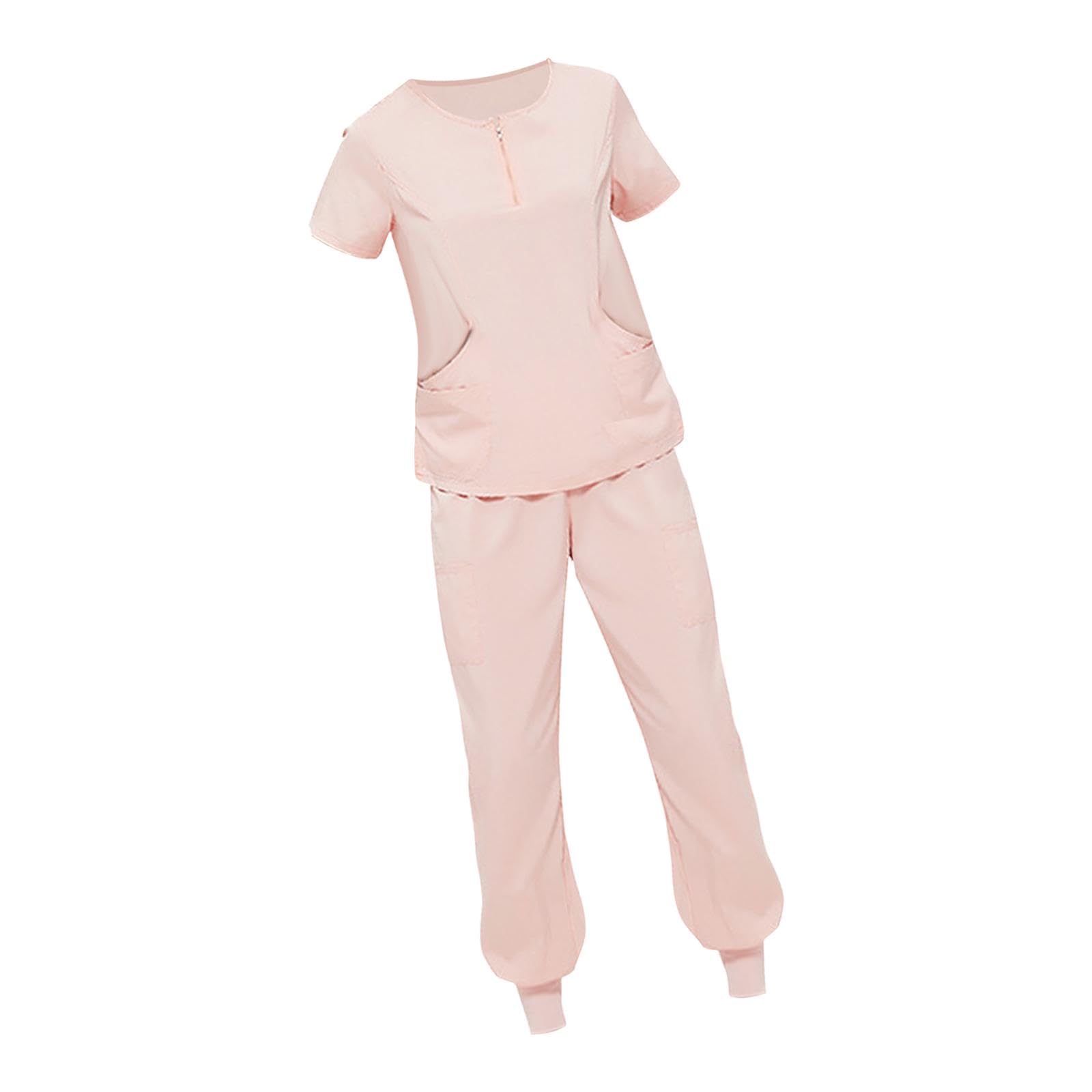 kowaku Conjunto de uniformes exfoliantes con bolsillos, Top y pantalones de enfermera, cintura elástica de verano, manga corta para salón de belleza, M