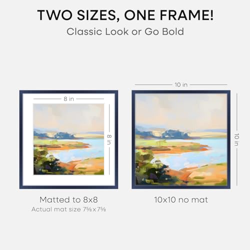 Image of Homeforia 10x10 Blue Picture Frame, High-End Metal, 8x8 Mat, Glass | High End Aluminum, Tempered Glass, Acid-Free 8x8 Removable Mat, 10x10 in Edge-to-Edge Display 10x10, Wall Kit, Set Of 1