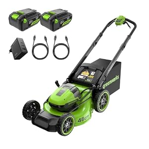 Greenworks 48V (2x24V) Selbstfahrender Akku Rasenmäher bis zu 480m², 46cm Schnittbreite, 55L Sack Rasenmäher Elektro Plus Zwei 4Ah-Akkus und Doppelladegerät, 3 Jahre Garantie-MO48L424-01