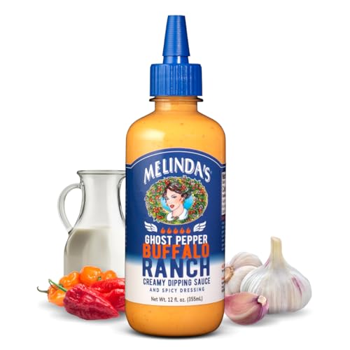 Melinda’s Ghost Buffalo Ranch - 12 oz, 1 Pack - Spicy Ranch Sauce, Hot Creamy Sauce With Ghost Peppers - Perfect for Wings, Pizza, Fries