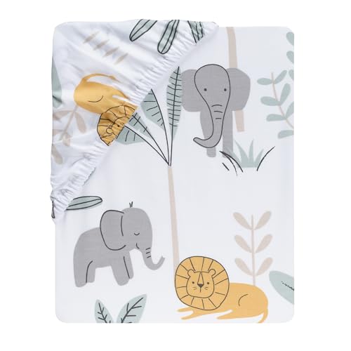 Image of Lambs & Ivy Jungle Adventure 100% Cotton Baby /Toddler Fitted Crib Sheet - White