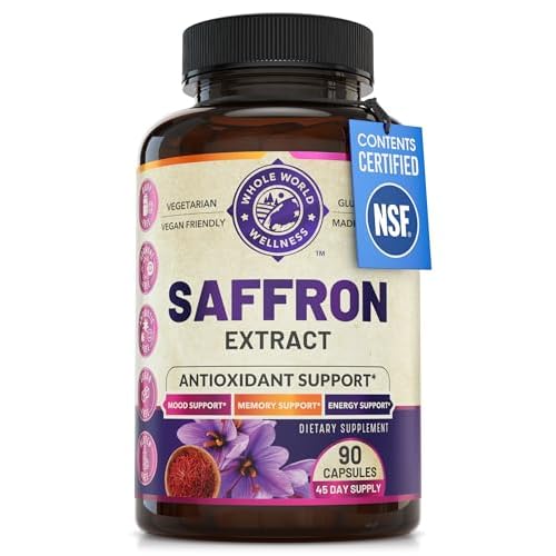 100% Pure Saffron Extract – Antioxidant Support for Mood, Focus, Memory, Digestion, Immune, Eye, Skin, Brain, Weight and Appetite Health – Supplements for Men and Women, 45-Day Supply