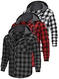 Yafanqi 3 Pack Lightweight Hooded Flannel Shirt for Men Casual Button Down Plaid Shirt Long Sleeve Fashion Hooded with Pocket