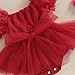 FYBITBO Baby Girl Christmas Outfit Bowknot Puff Sleeve Layered Tulle Tutu Bodysuit Headband Princess Romper Dress (Red Bowknot Tulle Romper Dress, 12-18 Months)