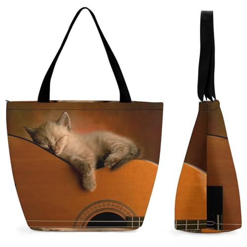 Sac de shopping pour voyage anti-encombrement | Sac à main femme chat guitare