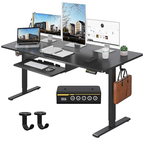 Gamork 55 x 24 Inch Electric Standing Desk with Keyboard Tray, Black