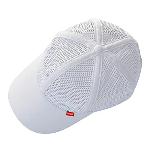 Feicui Men Mesh Trucker Baseball Cap Hat Adjustable 6-Panel Hat Outdoor Sports Wear (White) #TOP5