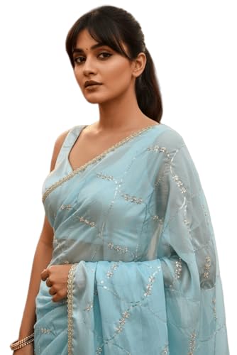 Image of Glory Sarees Women's Georgette Silk Heavy Beads & Sequin Embroidery Work Saree With Blouse Piece (Beads Work103 Parent)