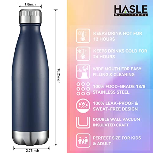 HASLE OUTFITTERS 17oz Stainless Steel Water Bottles Bulk, Vacuum Insulated Water Bottles Double Walled Powder Coated Reusable Metal Sports Water Bottles Keep Drinks Hot and Cold, Navy, 4Packs