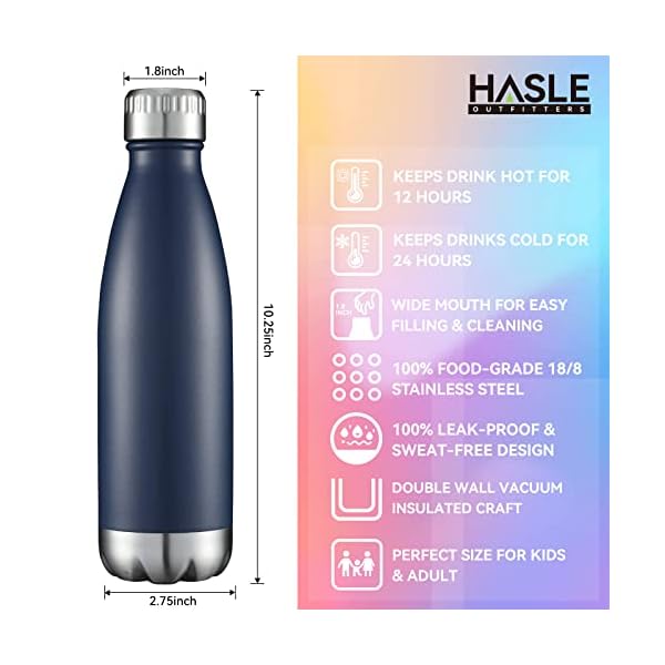 HASLE OUTFITTERS 17oz Stainless Steel Water Bottles Bulk, Vacuum Insulated Water Bottles Double Walled Powder Coated Reusable Metal Sports Water Bottles Keep Drinks Hot and Cold, Navy, 8Packs - Image 4