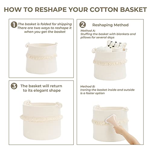Cherrynow Large Woven Storage Baskets – 16'' X 13'' Cotton Rope Decorative Hamper For Nursery, Toys, Blankets, And Laundry, Cute Tassel Nursery Decor - Home Storage Container #TOP6