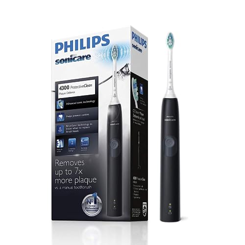 Philips Sonicare ProtectiveClean 4300 Rechargeable Electric Toothbrush with Built-in Pressure Sensor, Cleaning Mode and BrushSync Feature, Black Grey, HX6800/06