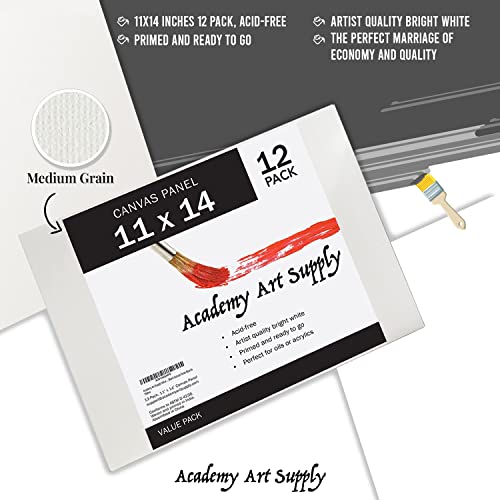 Academy Art Supply Canvases Panels 11 X 14 Inch - 100% Cotton Artist Blank Canvas Board For Painting, Pre-Gessoed, Primed, Acid-Free Blank Canvas, Perfect For Acrylic And Oil Painting, Pack Of 12 #TOP2