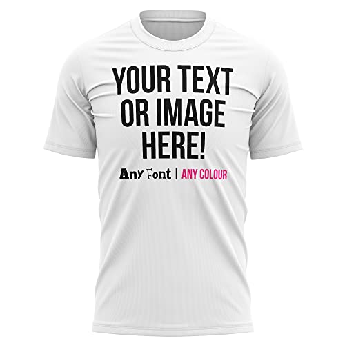 Personalised Text and Image T Shirt Mens Unisex Fit Any Colour or Font Top Tee, M, White