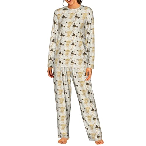 Pyjama femme géométrique abstrait ensemble manches longues fluide