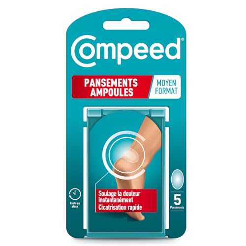 Compeed® - Blasenpflaster – mittelgroß – 5 Hydrokolloide Pflaster – schnelle Heilung beschleunigt die Heilung – Fußpflege – 6,8 x 4,2 cm