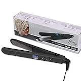 Sassy 1” Titanium Flat Iron, Adjustable Heat Hair Straightener with Ion Generator, Liquid Crystal Display with 10 Temperature Settings (Black)