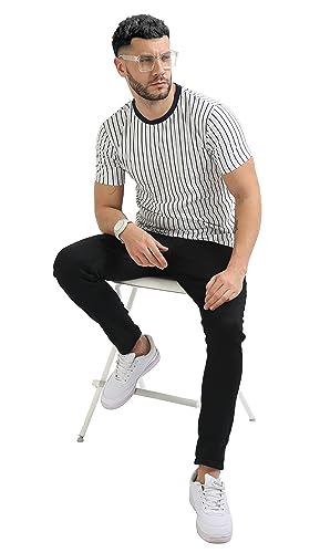 Image of fanideaz Mens Cotton Half Sleeve Striped Round Neck T Shirt