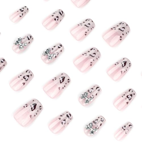 Image of Secret Lives French Leopard Print Gradient Short Ladder Artificial Press-On Nails with Cat-Eye Glitter