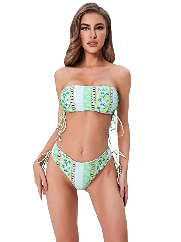 Bikini sans bretelles à cordon pour femmes | Maillot de bain 2 pièces bandeau vert XL plage