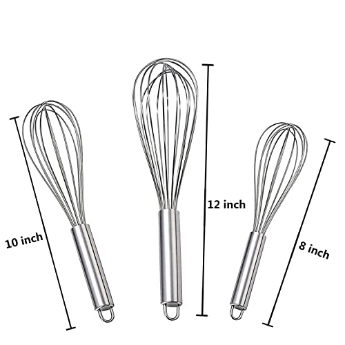 Stainless Steel Whisk, Whisk Set With Measuring Spoon And 8"+10"+12" Wire Whisk For Cooking Blending, Beating, Stirring, Baking (5 Pack Silver) #TOP1