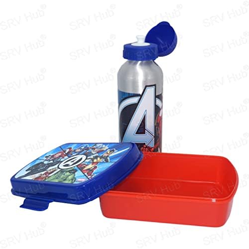 HOVUK® Kids Marvel Avengers Character Lunch Box with Aluminium Sports Water Bottle, Marvel Avengers Sandwich Box for School Kids, Plastic Snack Box and Water Bottle for Kids