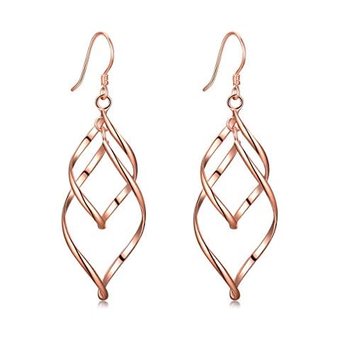 SUMERBOX Sterling Silver Classic Double Linear Loops Twist Wave Rose Gold Plated Earrings Cover