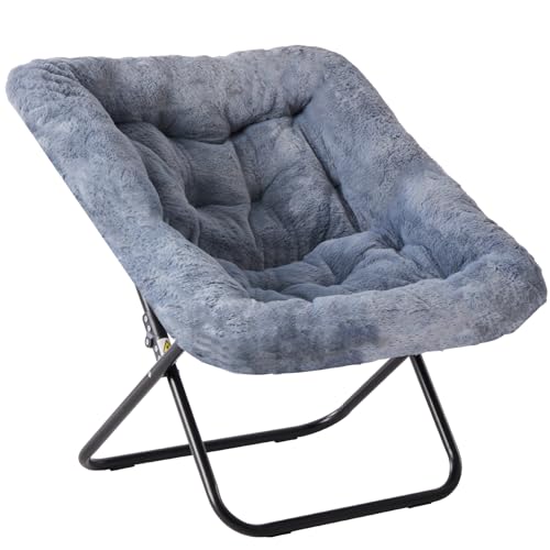 DUMOS Comfy Chair for Adults, Soft Faux Fur Folding Lounge for Bedroom Living Room Dorm Rooms Flexible Reading Chair for Teens, Large Size Foldable (Square-Gray)