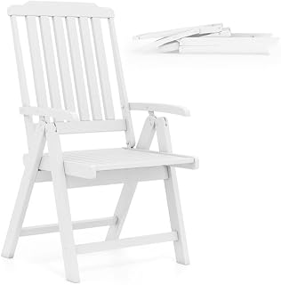 GOPLUS Silla de Terraza Plegable, Sillón de Exterior HDPE con Respaldo Reclinable, Asiento de Láminas, Reposabrazos, Resistente a la Intemperie, hasta 150kg para Jardín, Balcón (Blanco)