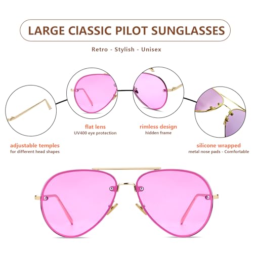Image of Xpectrum Classic Double Bridge Metal Aviator Sunglasses for Women Men Trendy Retro UV400 Rimless Sun Glasses