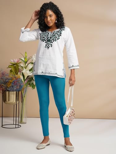 Image of ONE SKY Women Full Length Leggings | Cotton Modal Spandex Blend | High Waist Stretchable & Bio-Washed Fabric | Colour-Lock Technology | Comfortable Leggings for Women