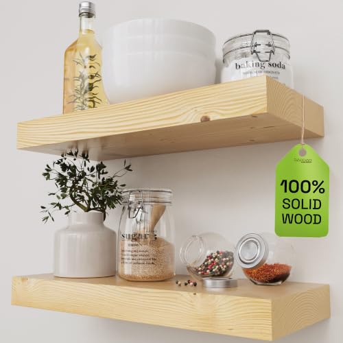 Wood Floating Shelves for Wall 16 inch, Natural Wood, Bathroom Wooden Shelf