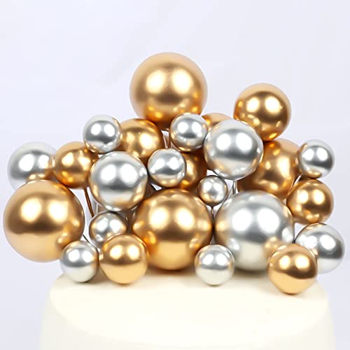 24 Pcs Balls Cake Topper Foam Ball Cake Picks Mini Balloon Cupcake Insert Bubble Balls Diy Decoration For Wedding Anniversary Graduation Birthday Party Baby Shower (Gold) #TOP2