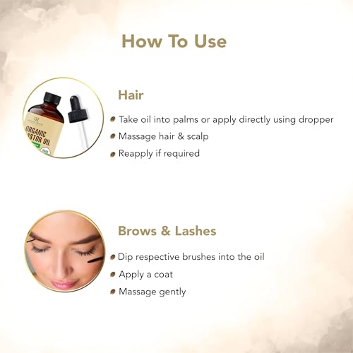 Botanic Hearth Castor Oil | USDA Certified Organic |100% Pure & Hexane Free | Cold Pressed | Growth for Eyelashes, Eyebrows, Hair | With Eyebrow & Eyelash Brush | 60 ML |