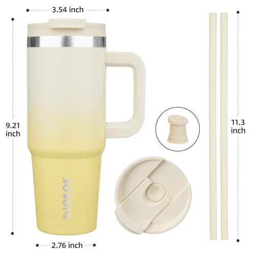 Image of BJPKPK Tumbler With Handle And Straw 30oz Insulated Tumbler Cups With Lid Stainless Steel Travel Coffee Mug,Lemon