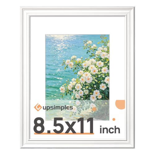 Image of upsimples 8.5 by 11 Picture Frame, Vintage Frames Decor, 1Pack White | Fit 6x8 and 8.5x11 Photo, Wall or Tabletop Display, Antique-style Decoration, Rustic Farmhouse Decor, For Weddings