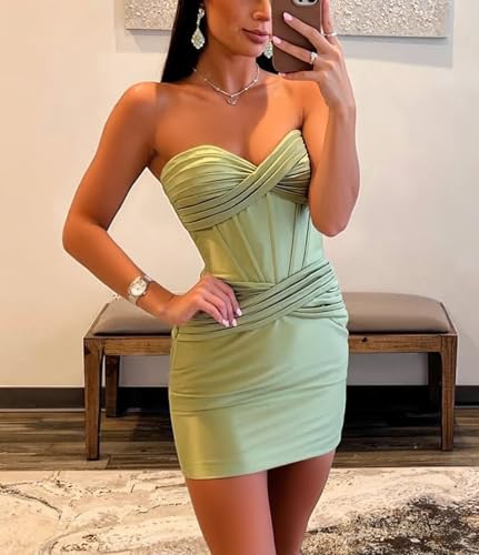 Teen's Satin Strapless Corset Pleated Homecoming Dresses Sexy 2025 Short Prom Dress DI2803