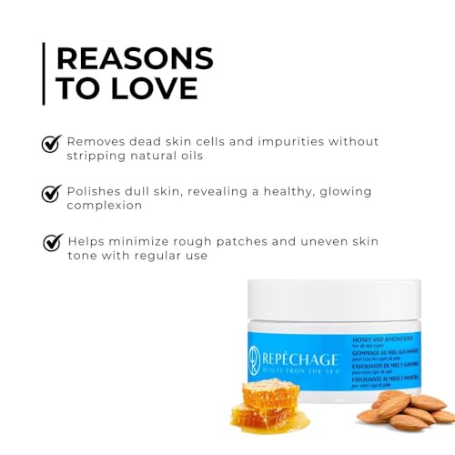 Repechage Honey and Almond Face Scrub For All Skin Types - Exfoliating Face Mask & Scrub Deeply Cleanses, Gentle Facial Exfoliator Helps Remove Blackheads & Unclog Pores, Softens Skin, 125mL / 0.5 oz