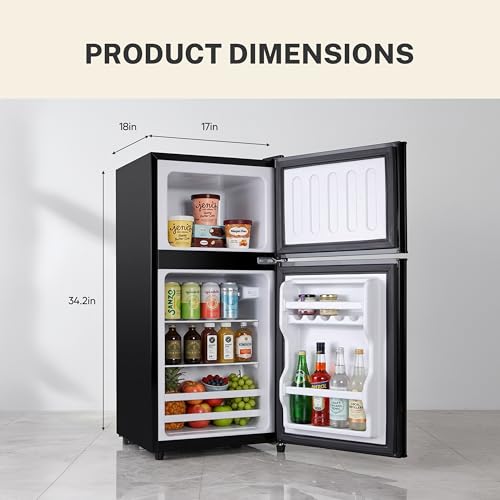 Image of 3.2 Cu.Ft Mini Fridge with Freezer, 2 Door Small Refrigerator with Adjustable Thermostat Energy-efficient Low Noise, Compact Fridge for Bedroom, Office, Dorm, Matte Black