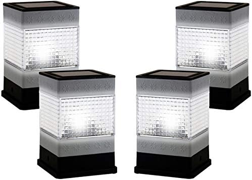 BIRUGEAR (4 Pack) Solar Powered Square Outdoor Garden Pathway Deck Dock Patio Fence Post Light for 4x4 Wood Posts